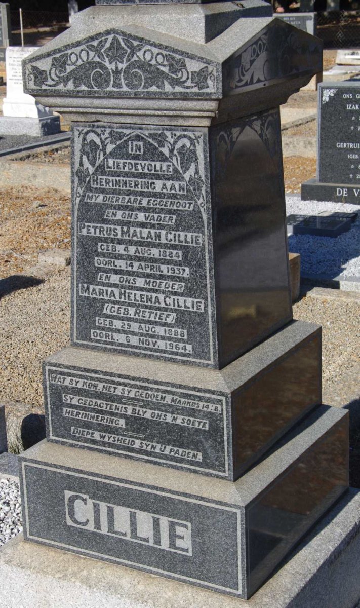 CILLIE Petrus Malan 1884-1937 &amp; Maria Helena RETIEF 1888-1964