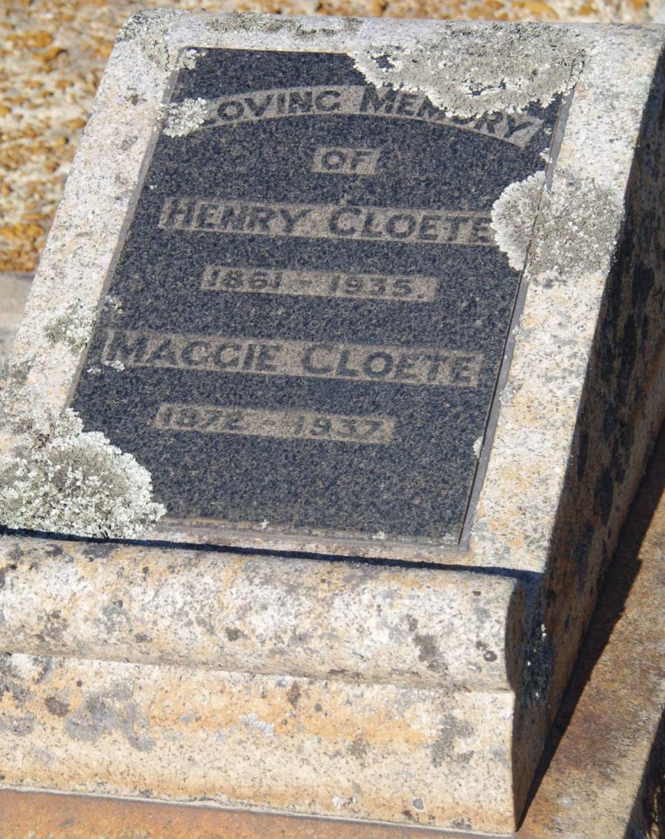 CLOETE Henry 1861-1935 &amp; Maggie 1872-1937