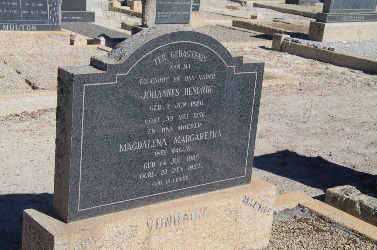 CONRADIE Johannes Hendrik 1880-1956 &amp; Magdalena Margaretha MALAN 1885-1957