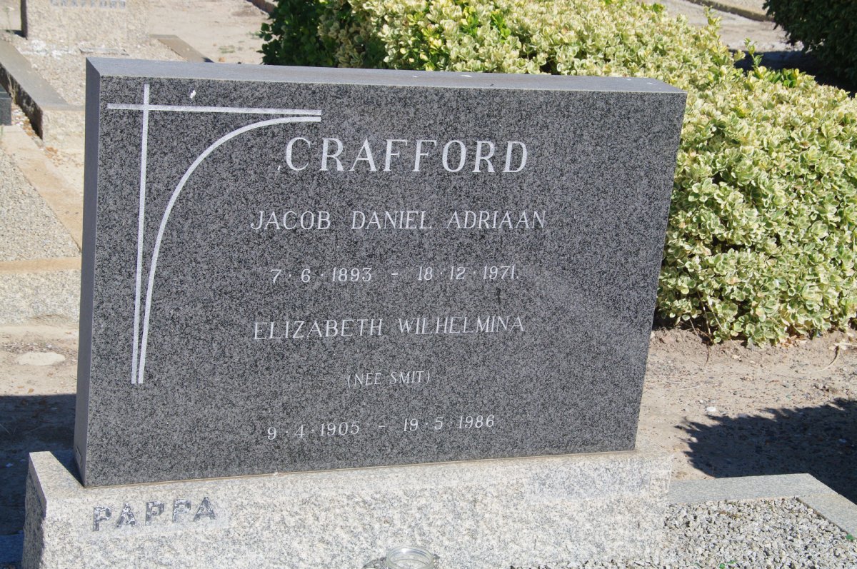 CRAFFORD Jacob Daniel Adriaan 1893-1971 &amp; Elizabeth Wilhelmina SMIT 1905-1986