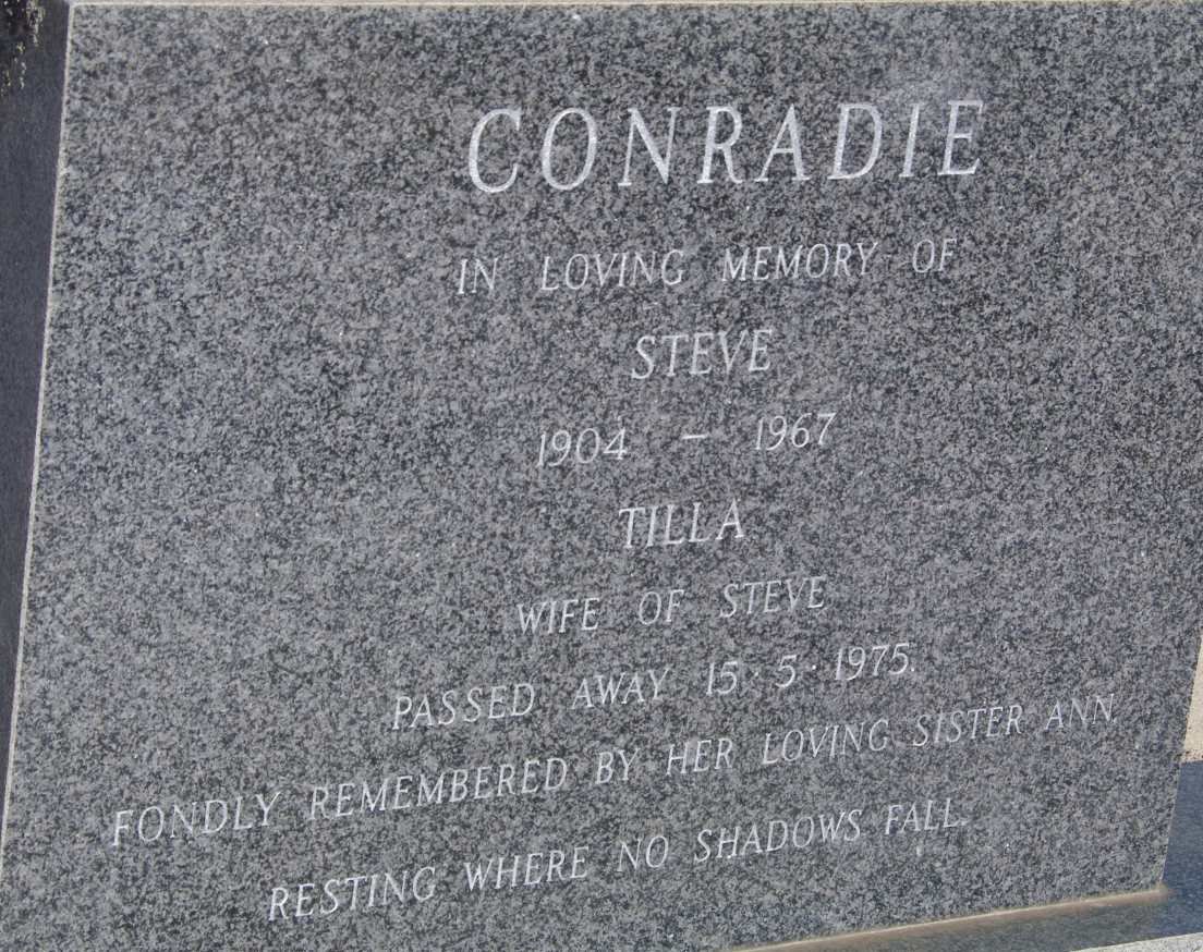 CONRADIE Steve 1904-1967 &amp; Tilla -1975