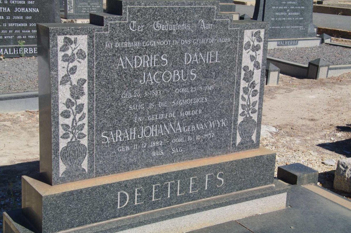 DEETLEFS Andries Daniel Jacobus 1883-1949 &amp; Sarah Johanna 1882-1952