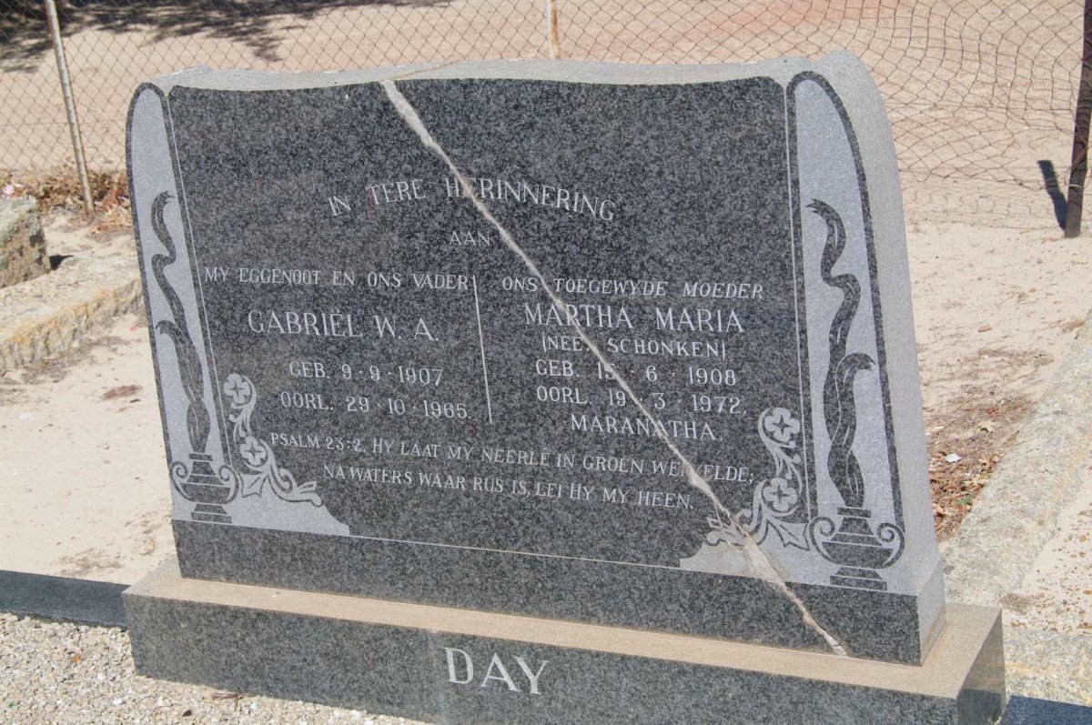 DAY Gabriel W.A. 1907-1965 &amp; Martha Maria SCHONKEN 1908-1972
