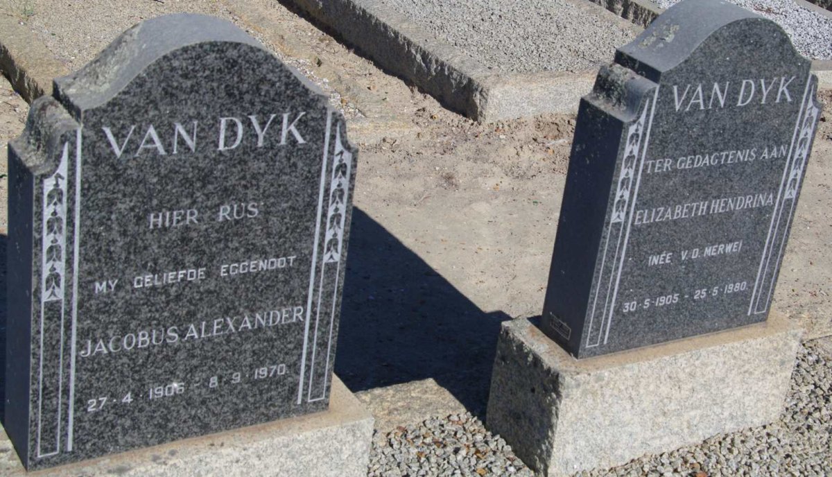 DYK Jacobus Alexander, van 1906-1970 &amp; Elizabeth Hendrina 1905-1980