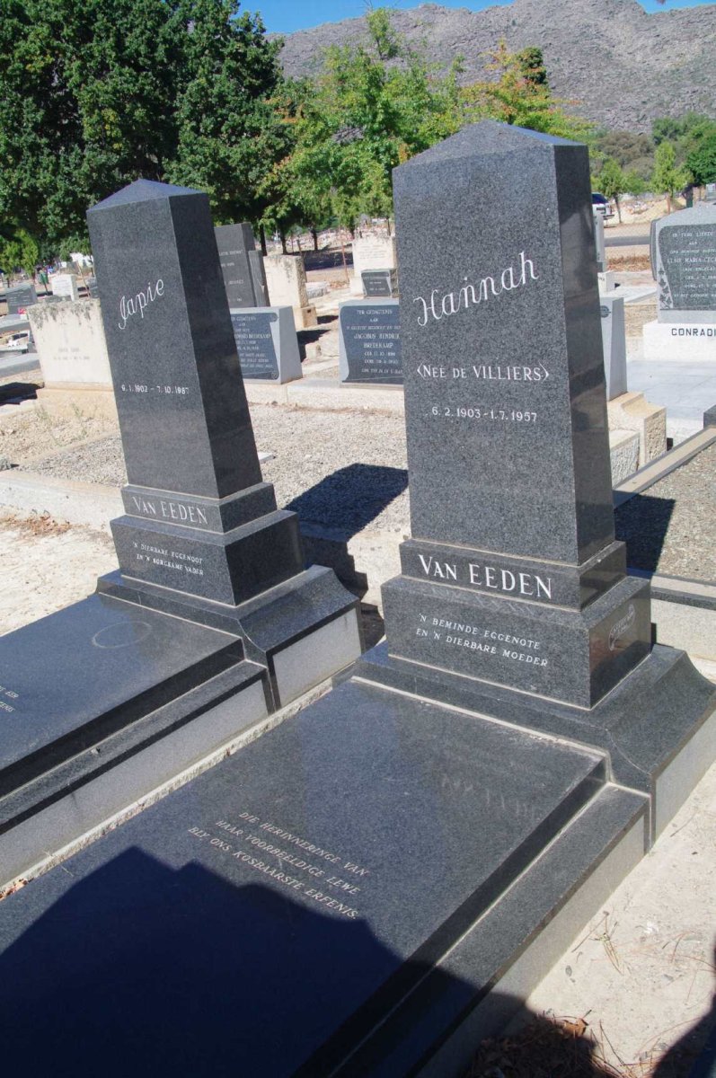 EEDEN Anthea, van 1932-1957 :: EEDEN Hannah, van nee de VILLIERS 1903-1957 :: EEDEN Japie, van 1902-1987