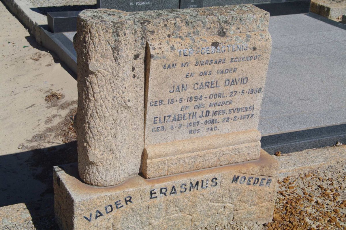 ERASMUS Jan Carel David 1894-1956 &amp; Elizabeth J.D. EYBERS 1897-1973