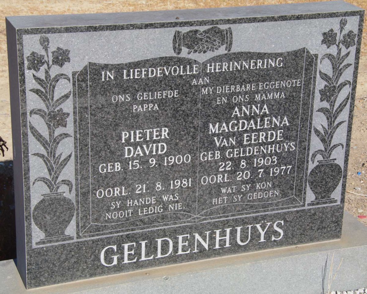 GELDENHUYS Pieter David 1900-1981 &amp; Anna Magdalena Van Eerde GELDENHUYS 1903-1977