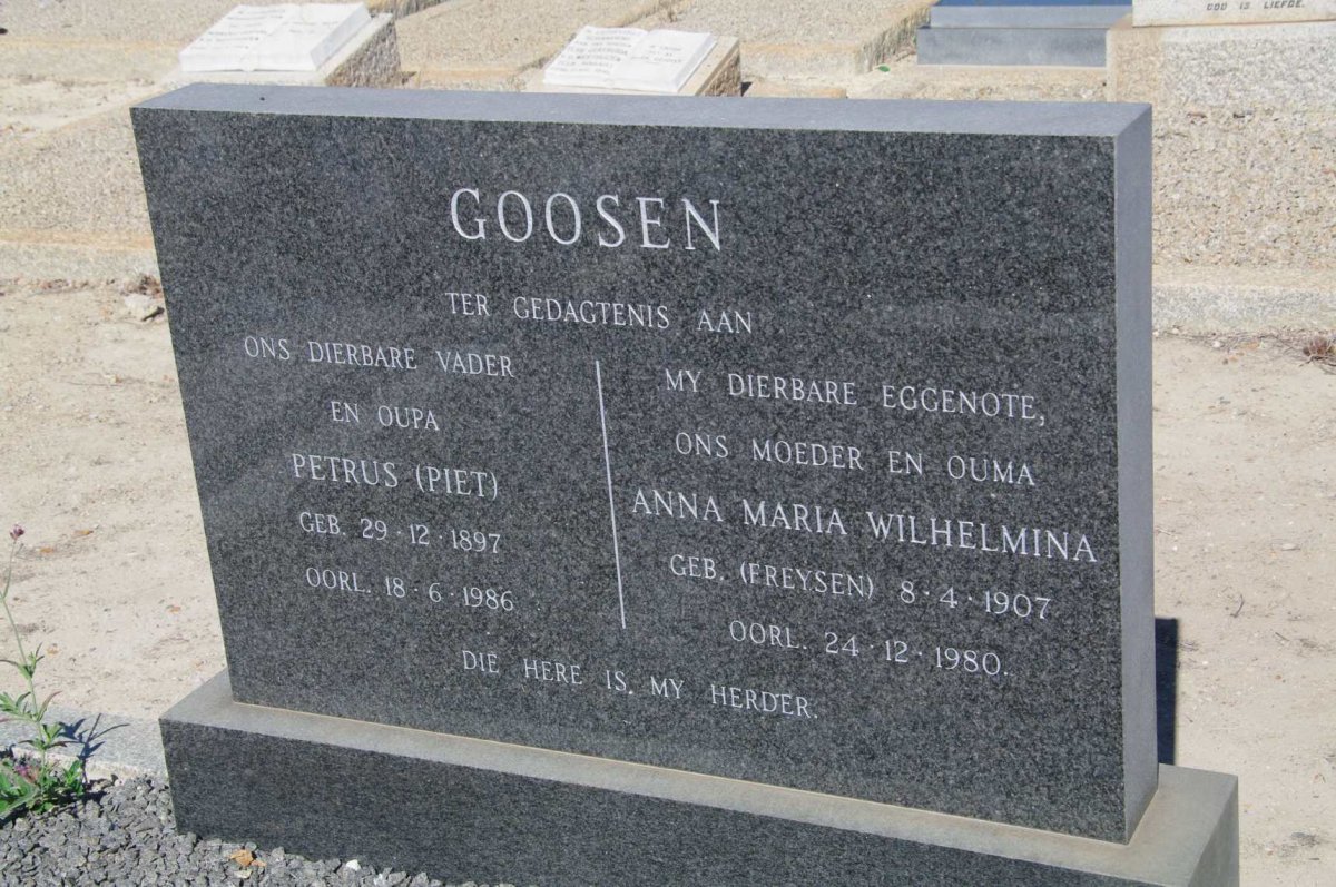 GOOSEN Petrus 1897-1986 &amp; Anna Maria Wilhelmina FREYSEN 1907-1980