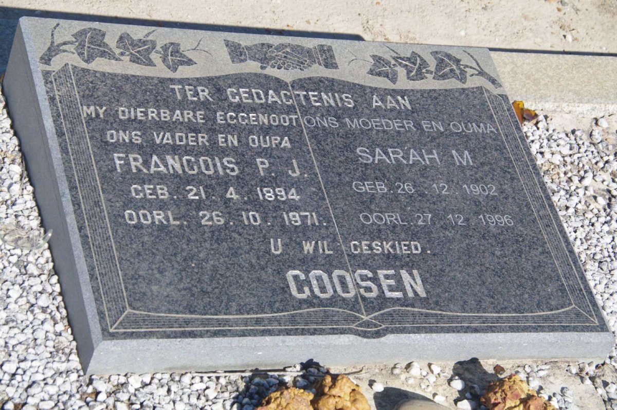 GOOSEN Francois P.J. 1894-1971 &amp; Sarah M. 1902-1996