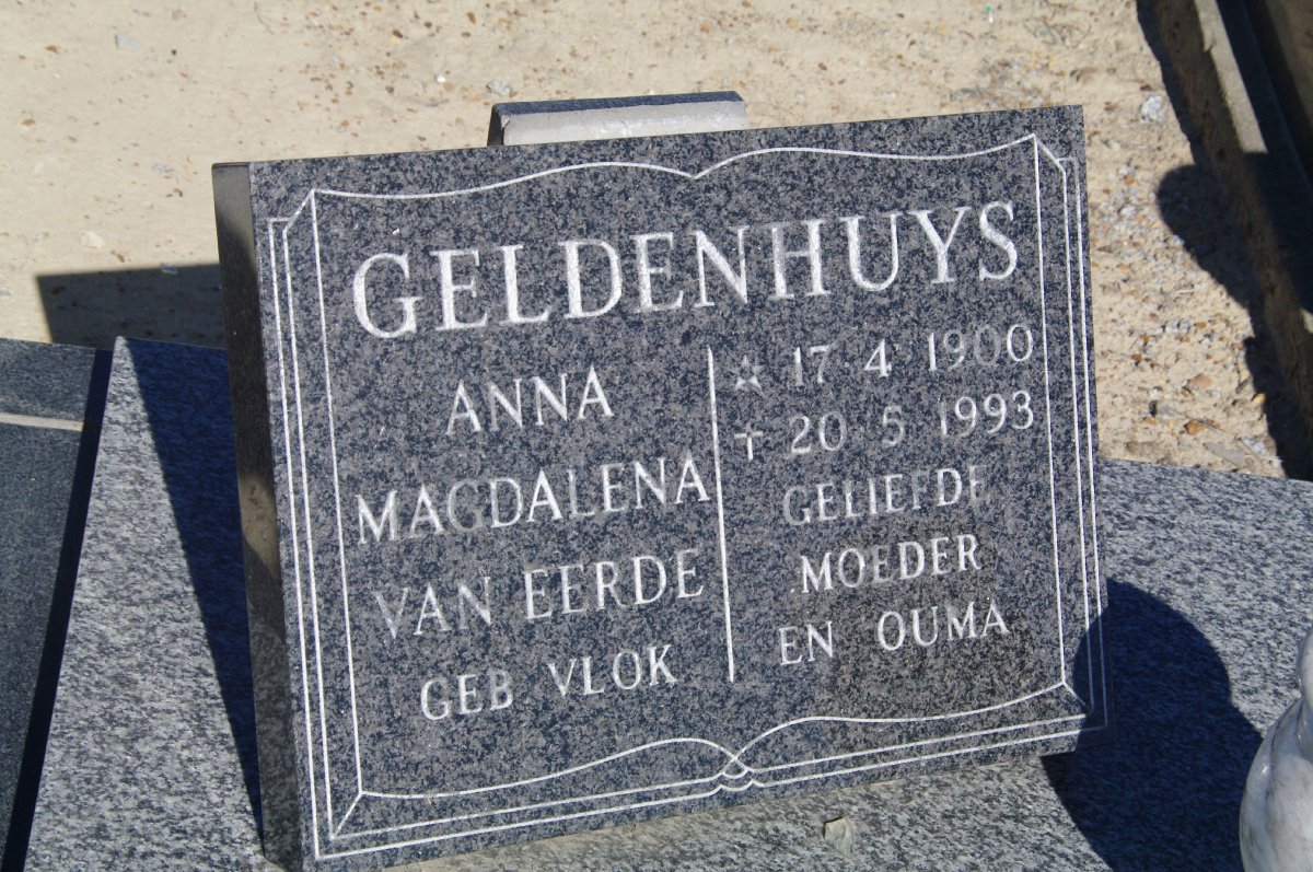 GELDENHUYS Anna Magdalena van Eerde nee VLOK 1900-1993