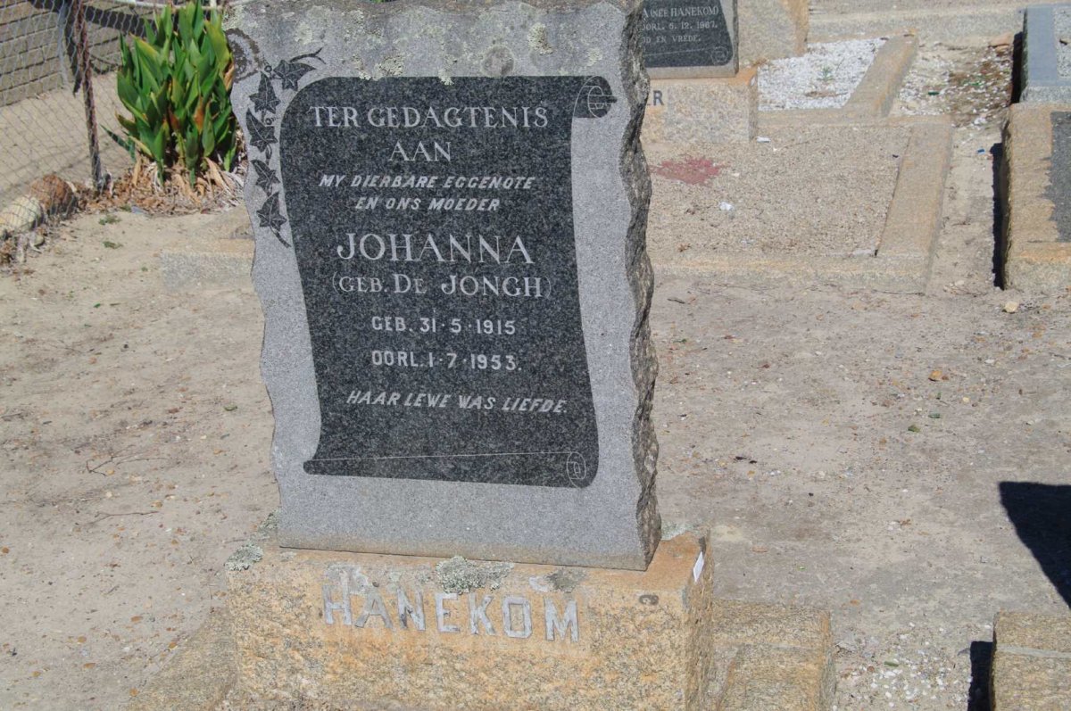 HANEKOM Johanna nee de JONGH 1915-1953