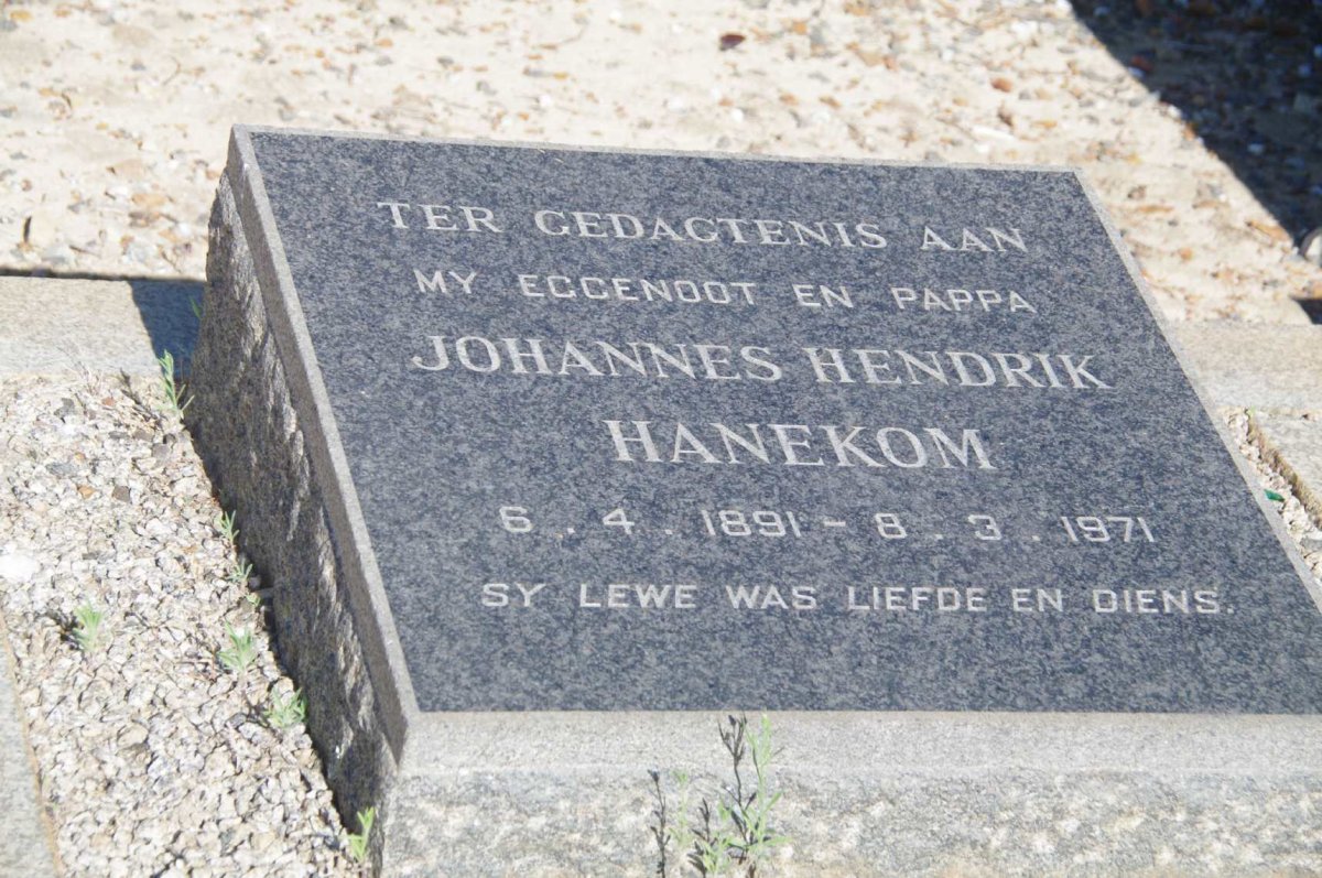 HANEKOM Johannes Hendrik 1891-1971