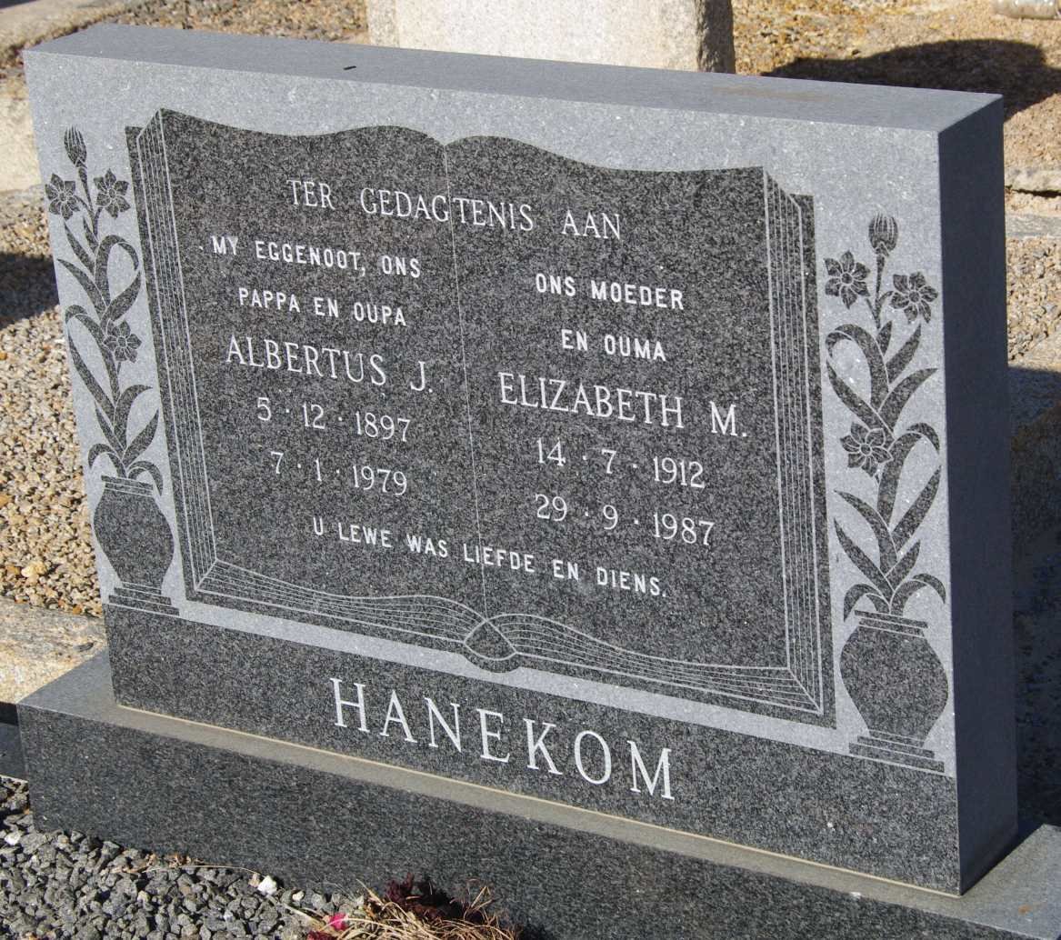 HANEKOM Albertus J. 1897-1979 &amp; Elizabeth M. 1912-1987