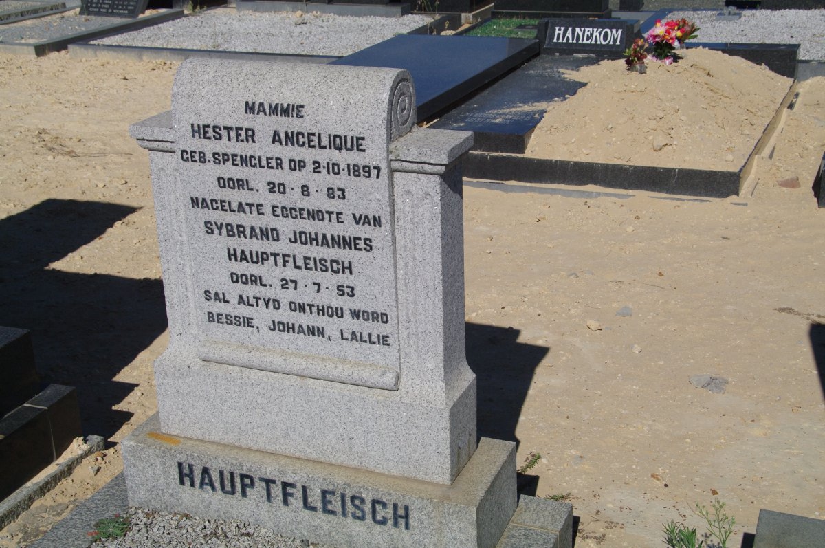 HAUPTFLEISCH Sybrand Johannes -1953 &amp; Hester Angelique SPENGLER 1897-1983