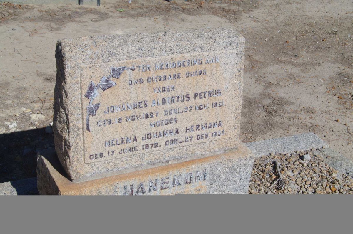 HANEKOM Johannes Albertus Petrus 1867-1951 &amp;  Helena Johanna Hermana 1870-1952 