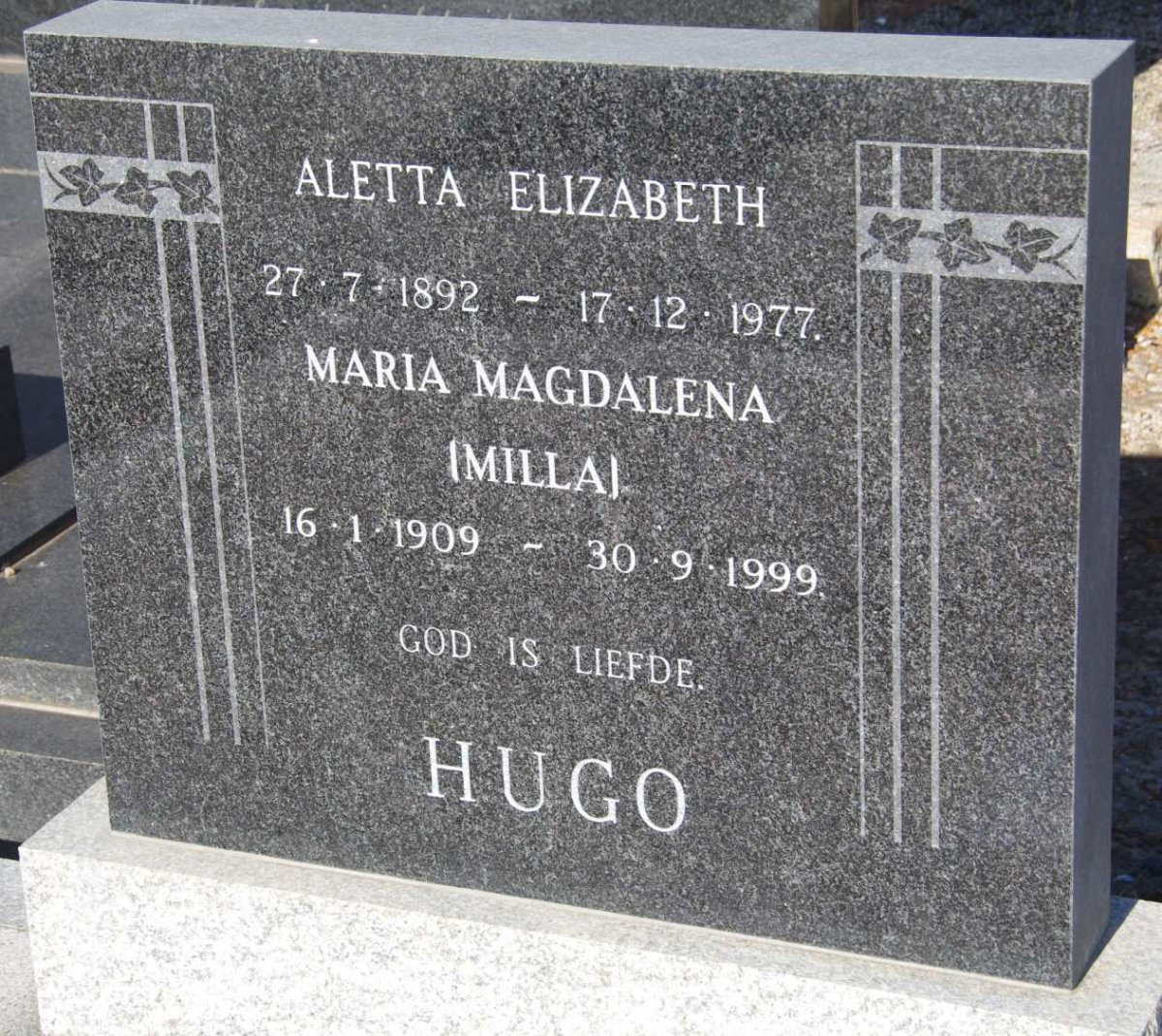 HUGO Aletta Elizabeth 1892-1977 :: HUGO Maria Magdalena 1909-1999