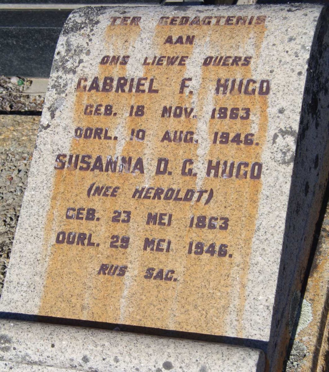 HUGO Gabriel F. 1863-1946 &amp; Susanna D.G. HEROLDT 1863-1946