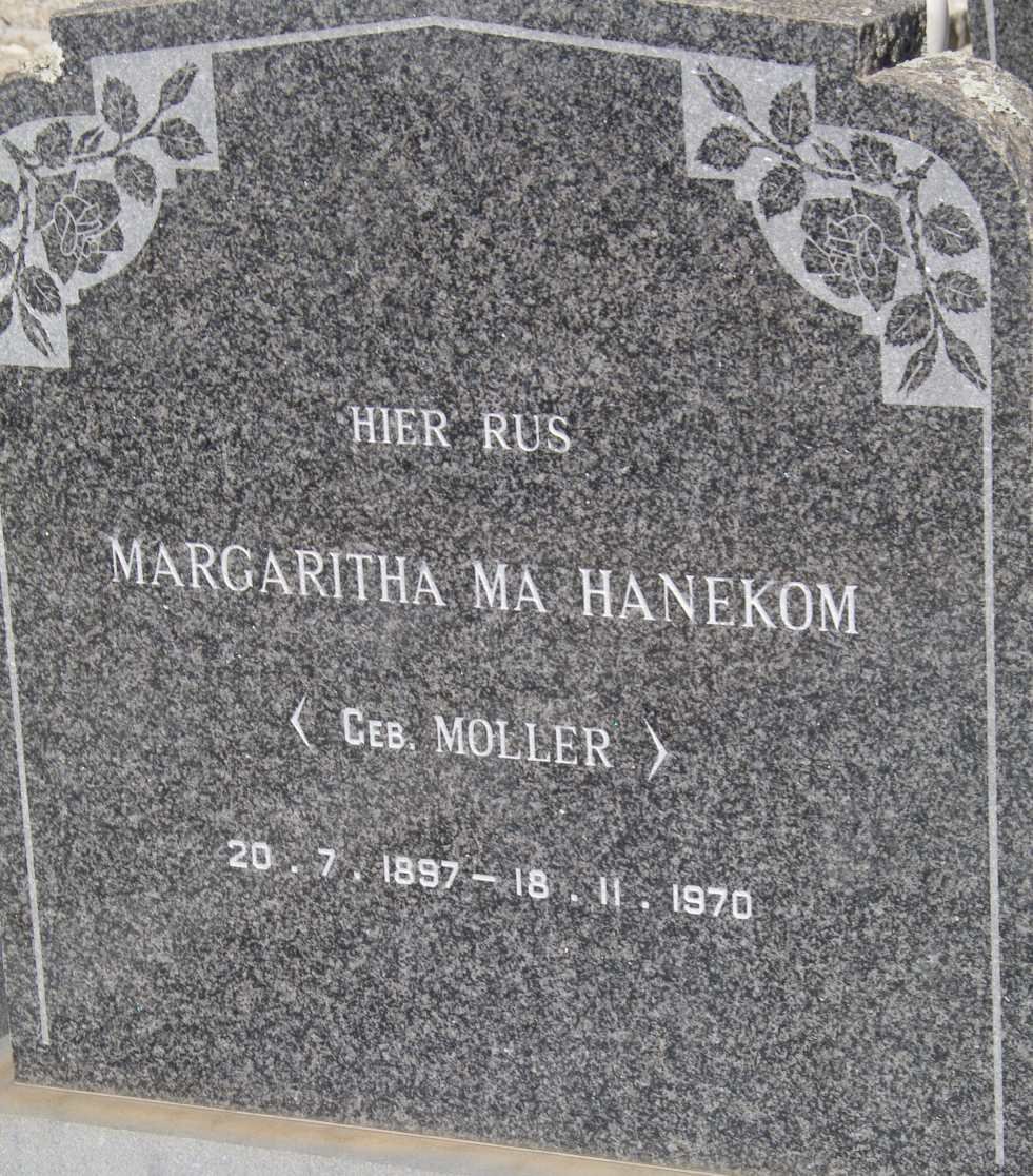 HANEKOM Margaritha Ma nee MOLLER 1897-1970