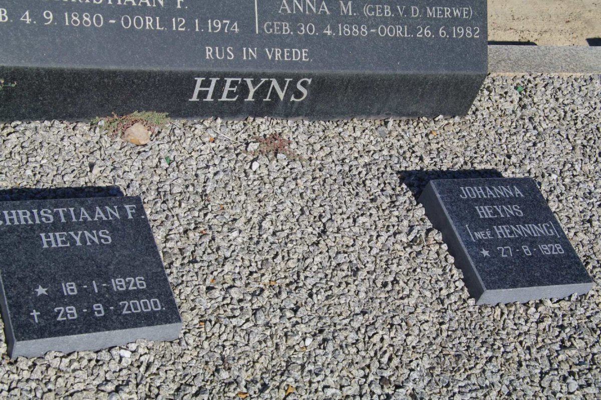 HEYNS Christiaan F. 1880-1974 &amp; Anna M. v.d. MERWE 1888-1982