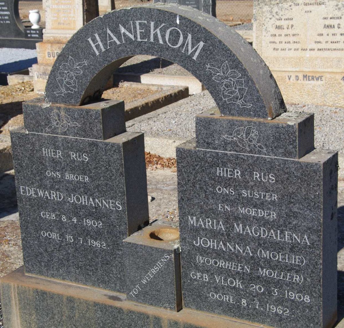 HANEKOM Edeward Johannes 1902-1962 &amp; Maria Magdalena Johanna voorheen MOLLER nee VLOK 1908-1962