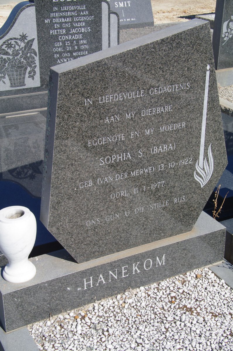 HANEKOM Sophia S. nee van der MERWE 1922-1977