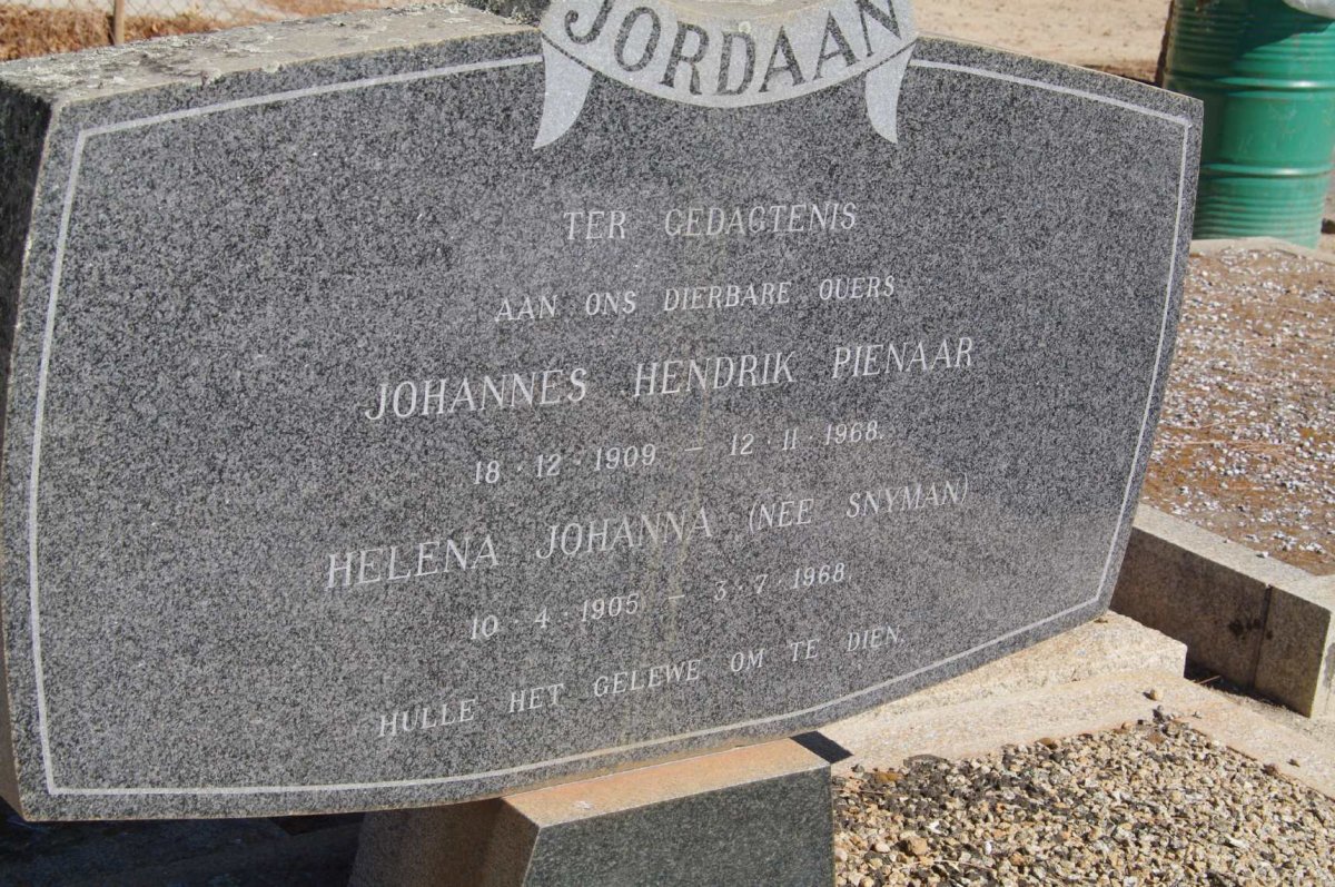 JORDAAN Johannes Hendrik Pienaar 1909-1968 &amp; Helena Johanna SNYMAN 1905-1968