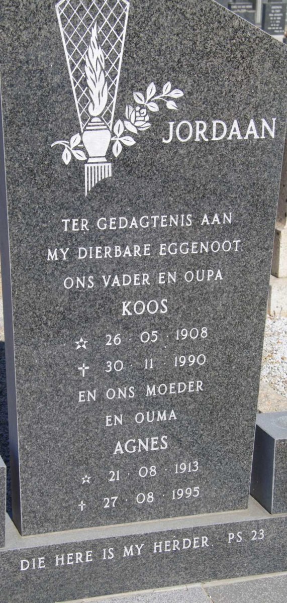 JORDAAN Koos 1908-1990 &amp; Agnes 1913-1995