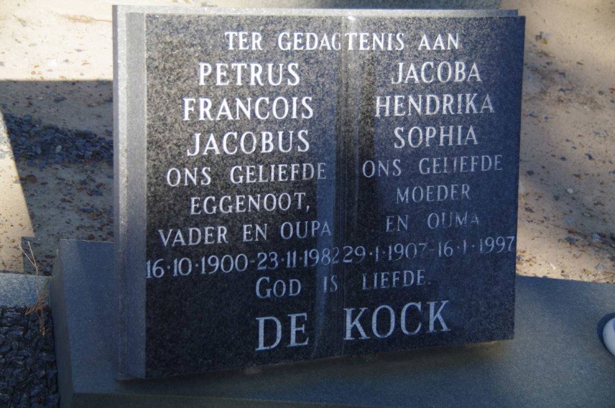 KOCK Petrus Francois Jacobus, De 1900-1982 &amp; Jacoba Hendrika Sophia 1907-1997