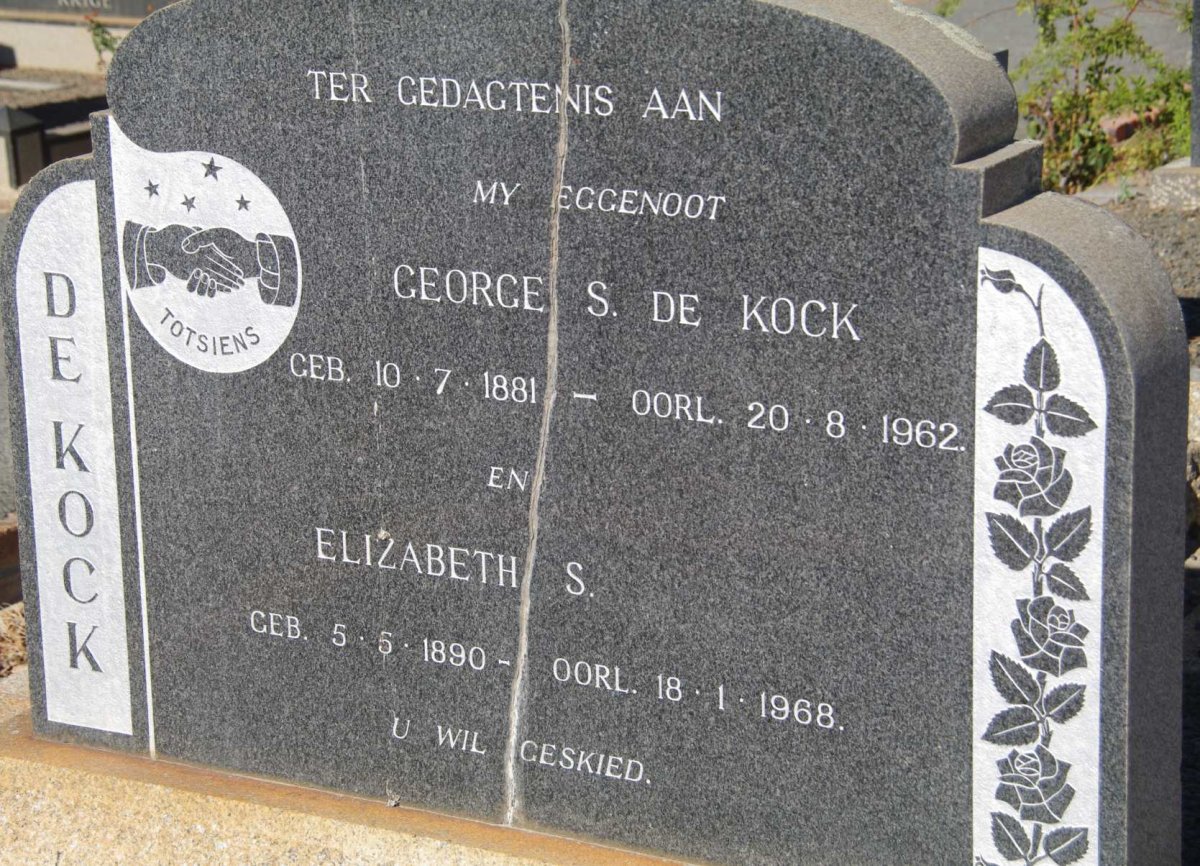 KOCK George S. de 1881-1962 &amp; Elizabeth S. 1890-1968