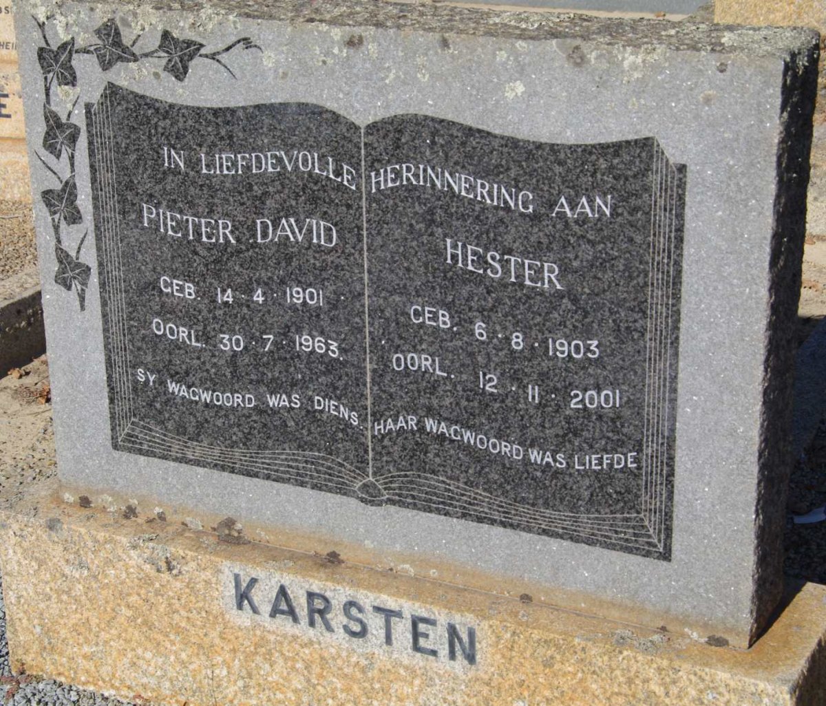 KARSTEN Pieter David 1901-1963 &amp; Hester 1903-2001