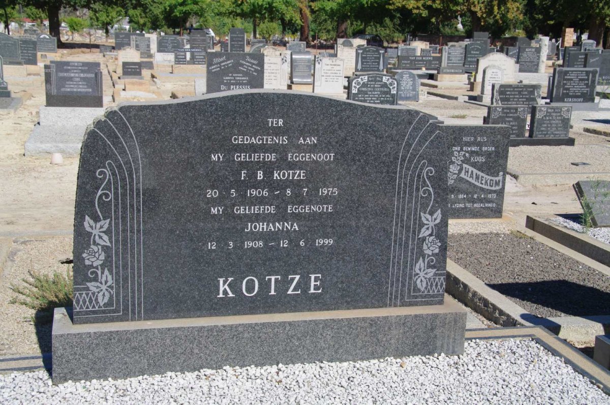 KOTZE F.B. 1906-1975 &amp; Johanna 1908-1999