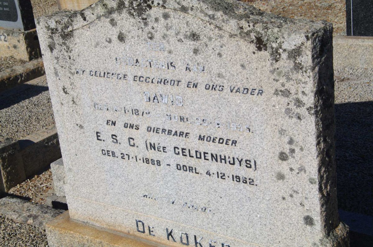 KOKER Dawid, de 1879-1955 &amp; E.S.C. GELDENHUYS 1888-1962