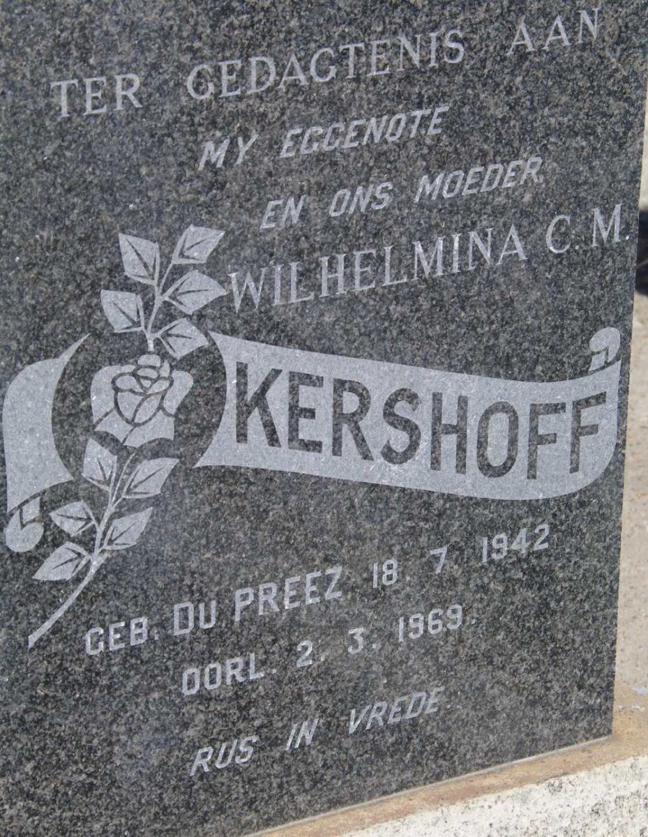 KERSHOFF Wilhelmina C.M. nee du PREEZ 1942-1969
