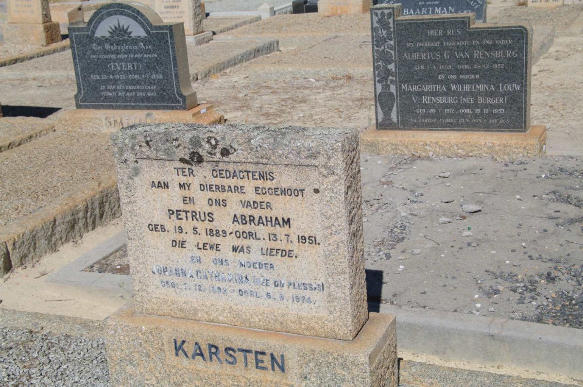 KARSTEN Petrus Abraham 1889-1951 &amp;  Johanna Catharina du PLESSIS 1892-1974