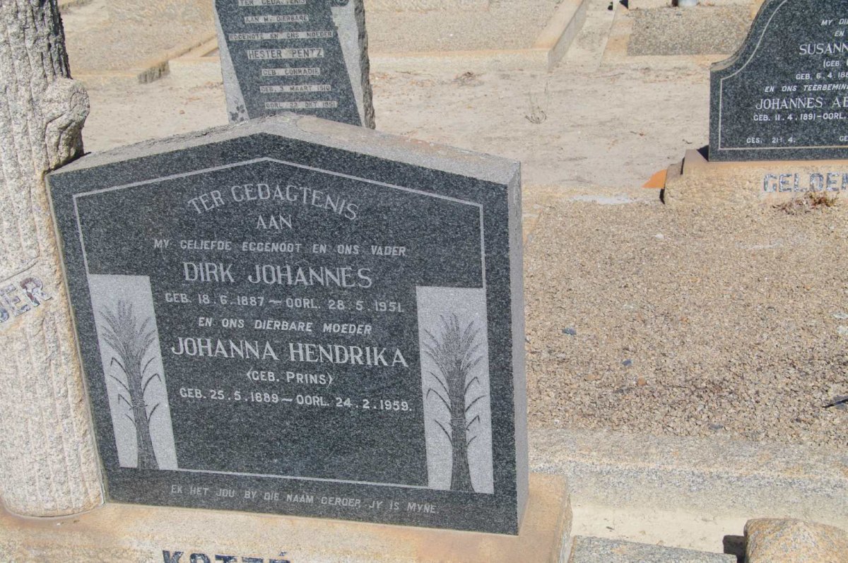 KOTZE Dirk Johannes 1887-1951 &amp; Johanna Hendrika PRINS 1889-1959