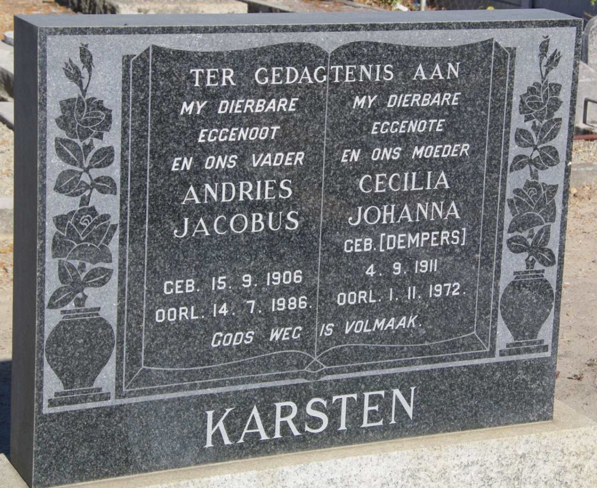 KARSTEN Andries Jacobus 1906-1986 &amp; Cecilia Johanna DEMPERS 1911-1972
