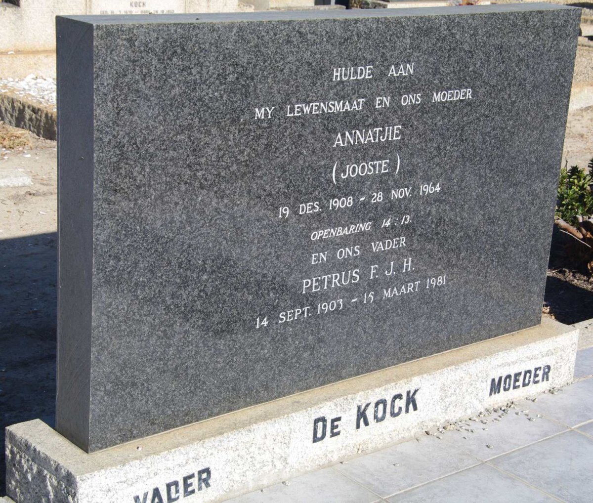KOCK Petrus F.J.H., de 1903-1981 &amp; Annatjie JOOSTE 1908-1964