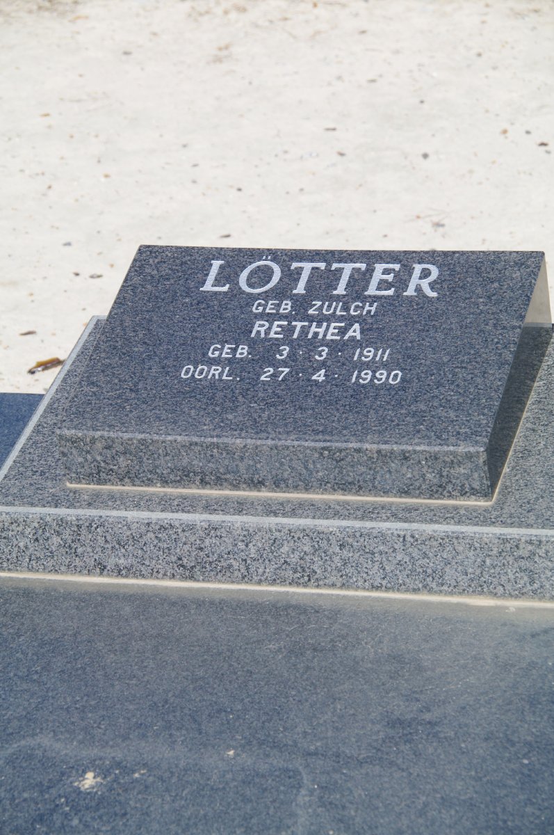 LOTTER Rethea nee ZULCH 1911-1990