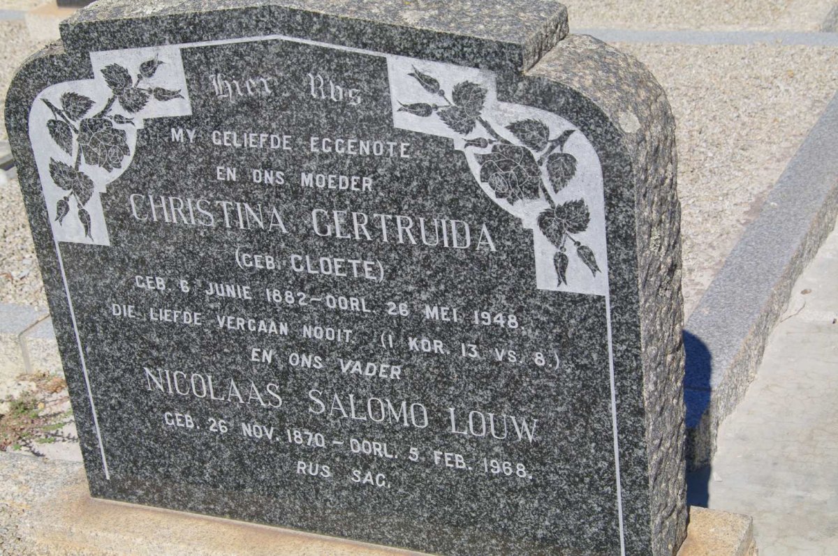 LOUW Nicolaas Salomo 1870-1968 &amp; Christina Gertruida CLOETE 1882-1948