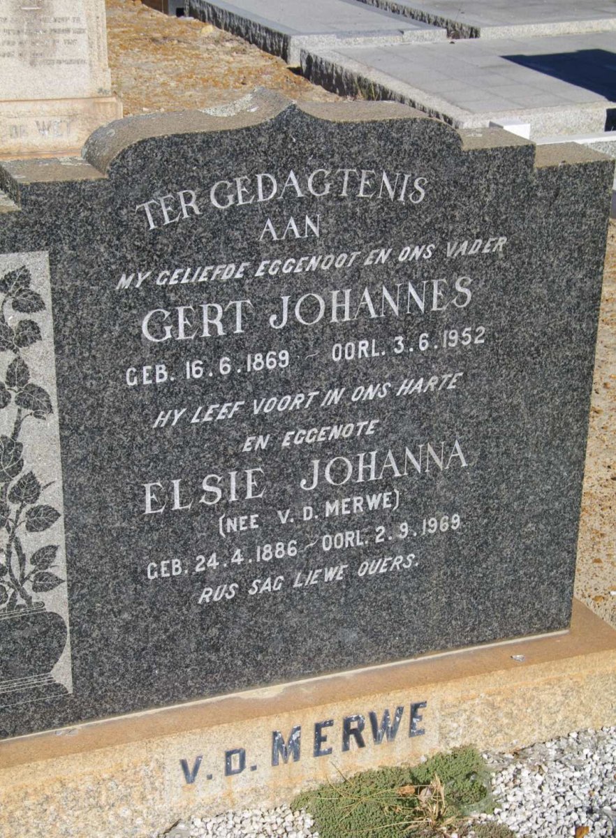 MERWE Gert Johannes, v.d. 1869-1952 &amp; Elsie Johanna v.d. MERWE  1886-1969