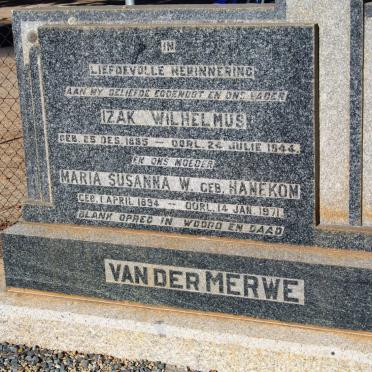 MERWE Izak Wilhelmus, van der 1885-1944 &amp; Maria Susanna W. HANEKOM 1894-1971