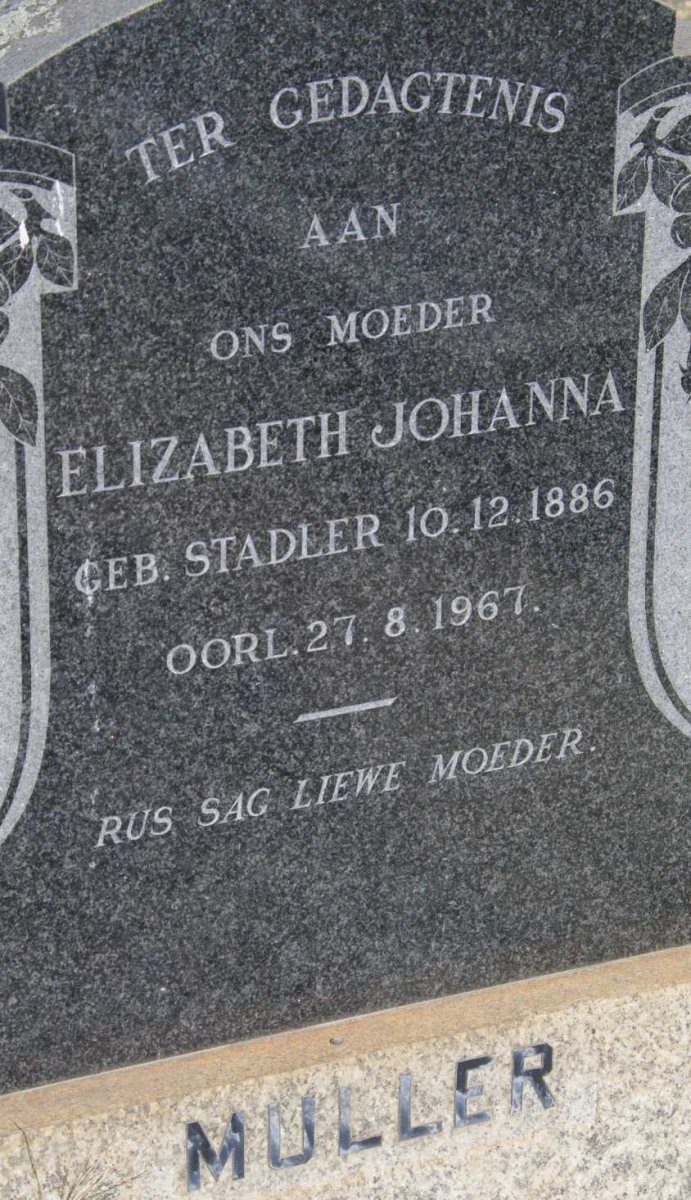 MULLER Elizabeth Johanna nee STADLER 1886-1967