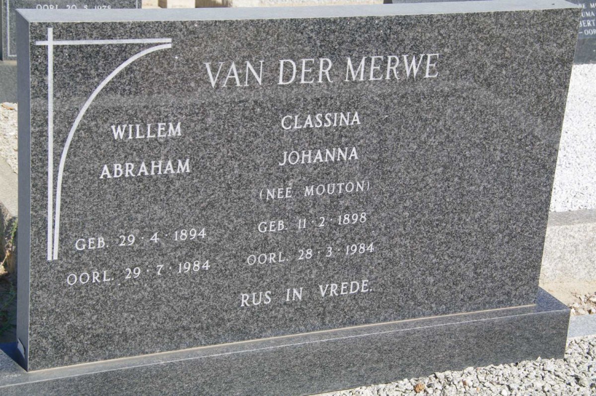 MERWE Willem Abraham, van der 1894-1984 &amp; Classina Johanna MOUTON 1898-1984