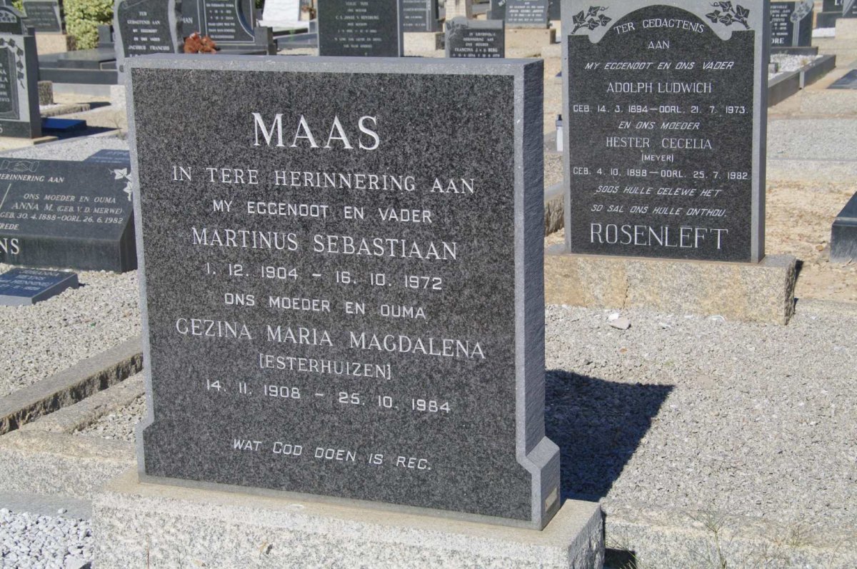 MAAS Martinus Sebastiaan 1904-1972 &amp; Gezina Maria Magdalena ESTERHUIZEN 1908-1984