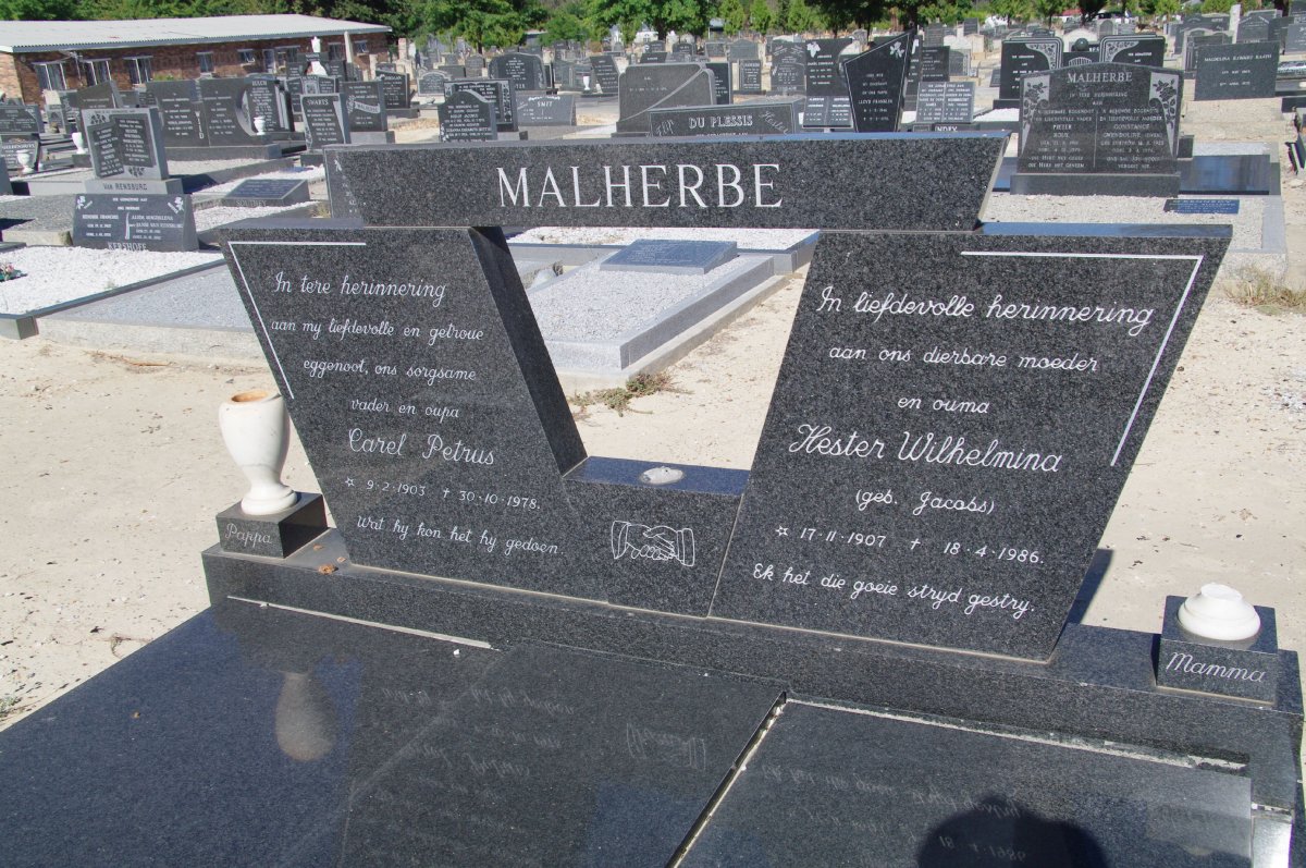 MALHERBE Carel Petrus 1903-1978 &amp; Hester Wilhelmina JACOBS 1907-1986