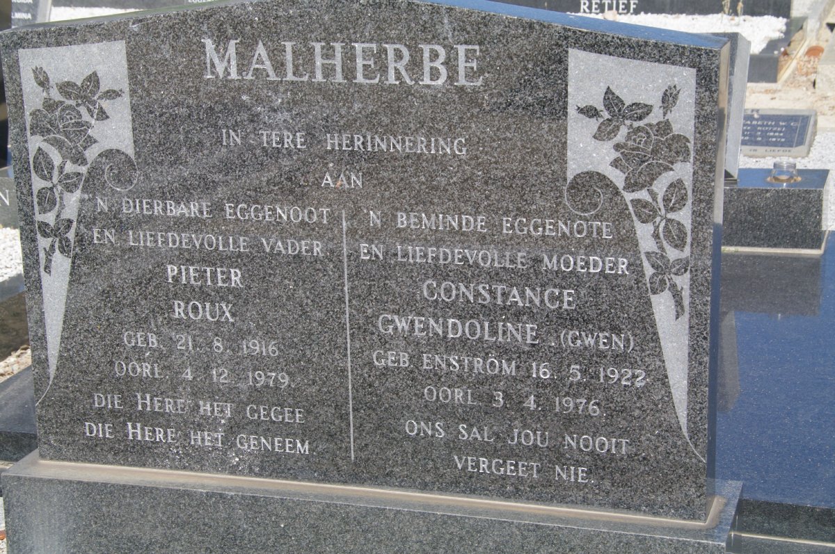 MALHERBE Pieter Roux 1916-1979 &amp; Constance Gwendoline ENSTROM 1923-1976 :: O'KENNEDY Susanna Elizabeth nee MALHERBE 1943-198