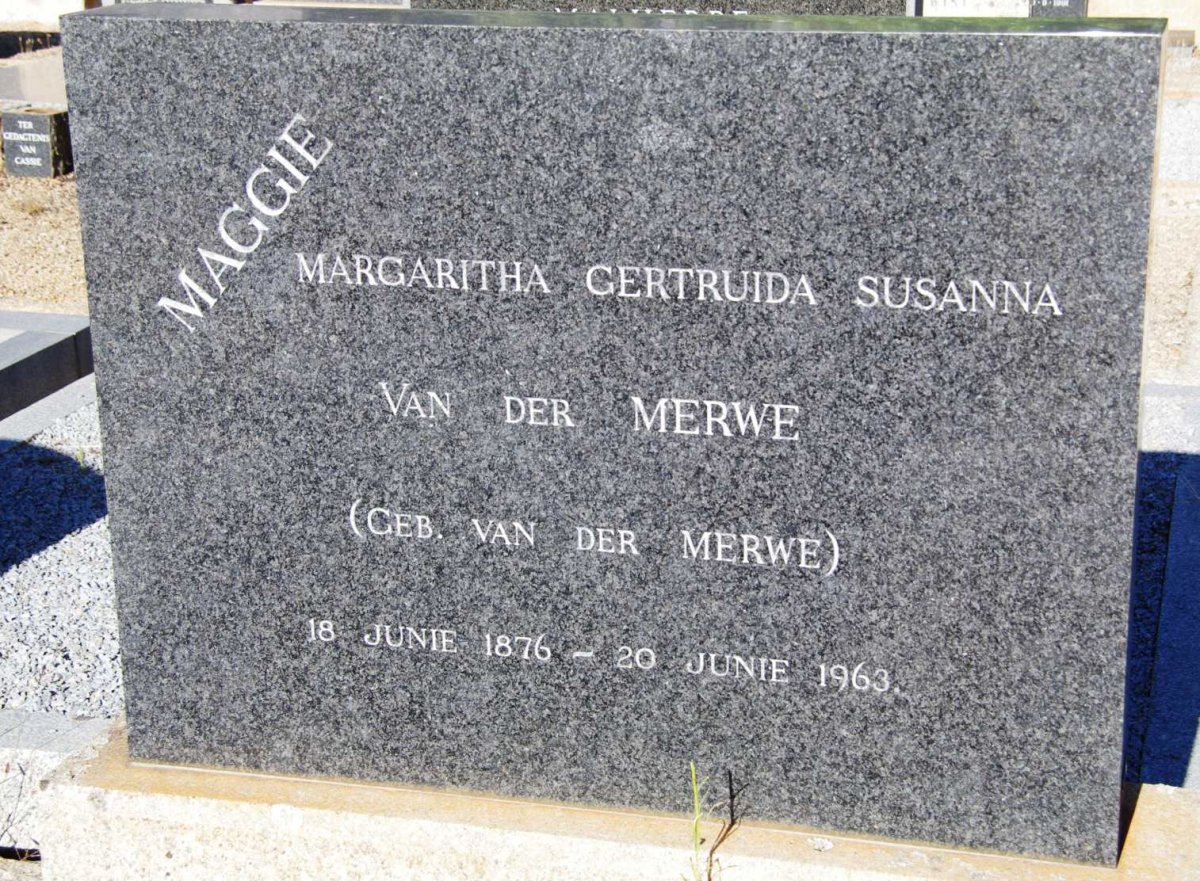 MERWE Margaritha Gertruida Susanna, van der nee van der MERWE 1876-1963