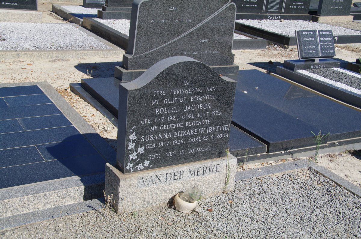 MERWE Roelof Jacobus, van der 1921-1975 &amp; Susanna Elizabeth 1926-2004