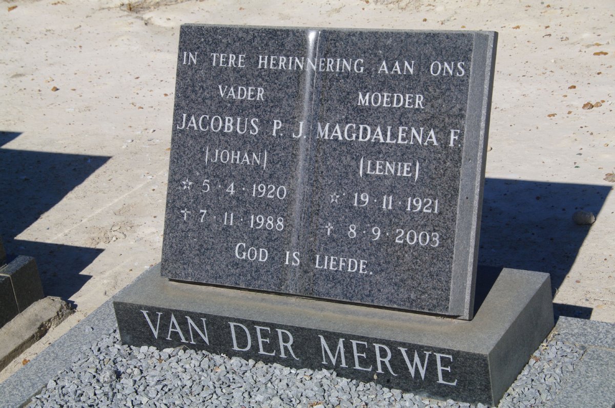 MERWE Jacobus P.J. van der 1920-1988 &amp; Magdalena F. 1921-2003