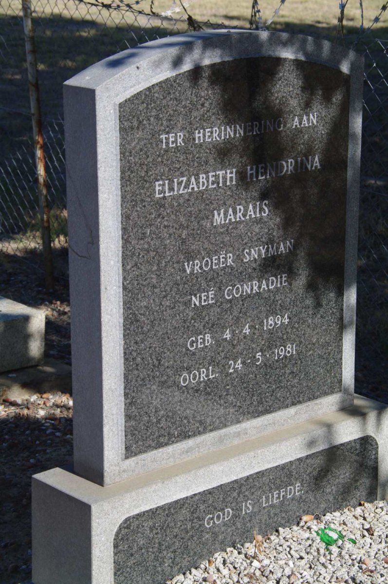 MARAIS Elizabeth Hendrina voorheen SNYMAN nee CONRADIE 1894-1981